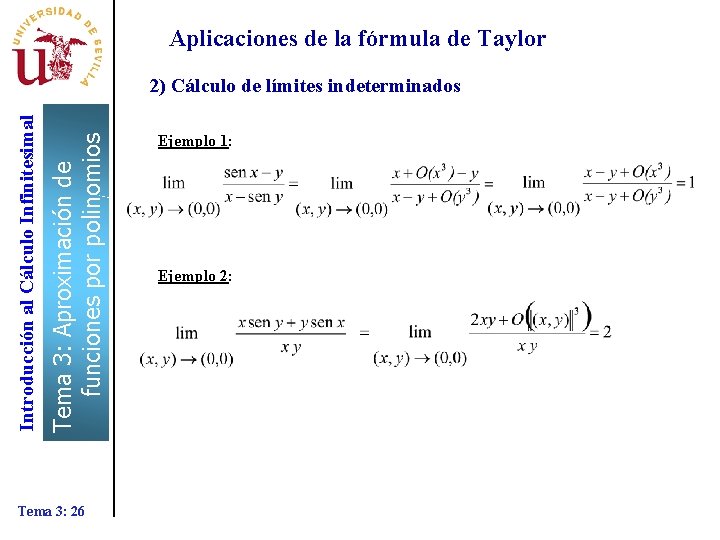 Aplicaciones de la fórmula de Taylor Tema 3: Aproximación de funciones por polinomios Introducción