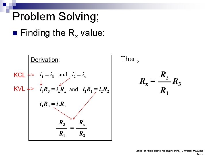 Problem Solving; n Finding the Rx value: Then; School of Microelectronic Engineering, Universiti Malaysia