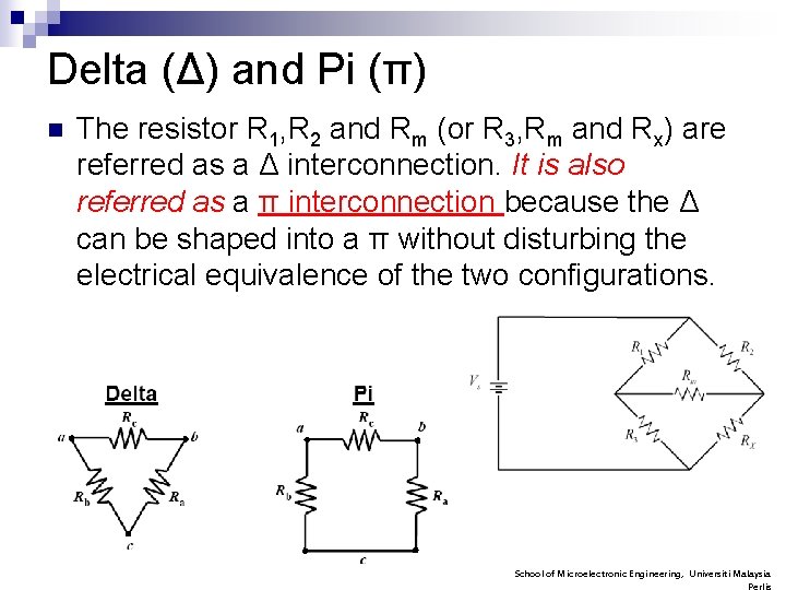 Delta (Δ) and Pi (π) n The resistor R 1, R 2 and Rm