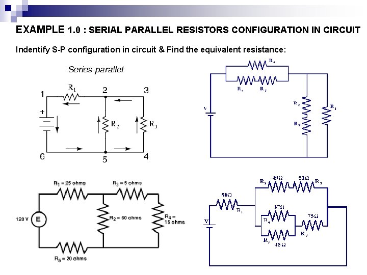 EXAMPLE 1. 0 : SERIAL PARALLEL RESISTORS CONFIGURATION IN CIRCUIT Indentify S-P configuration in