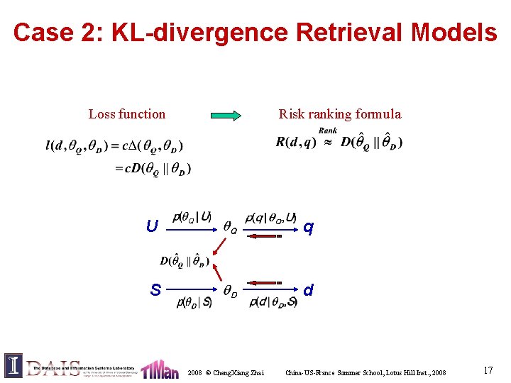 Case 2: KL-divergence Retrieval Models Loss function Risk ranking formula U q S d