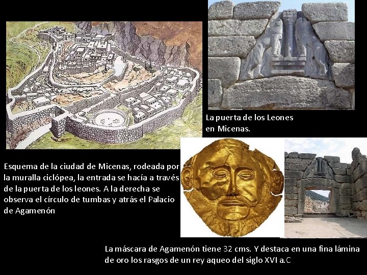 La puerta de los Leones en Micenas. Esquema de la ciudad de Micenas, rodeada