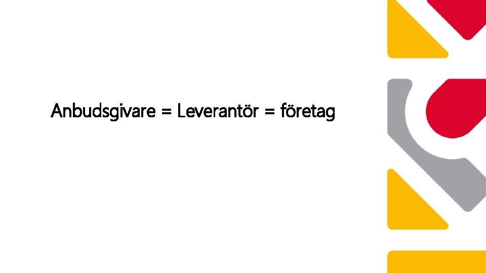 Anbudsgivare = Leverantör = företag 