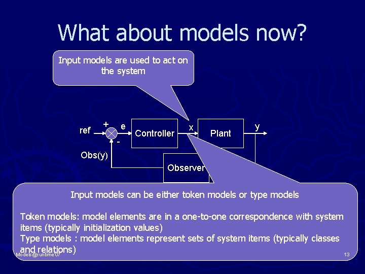 What about models now? Input models are used to act on the system ref What about models now? Input models are used to act on the system ref