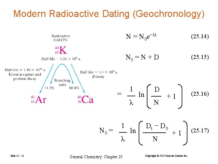Modern Radioactive Dating (Geochronology) N 0 = Slide 25 - 21 1 λ General