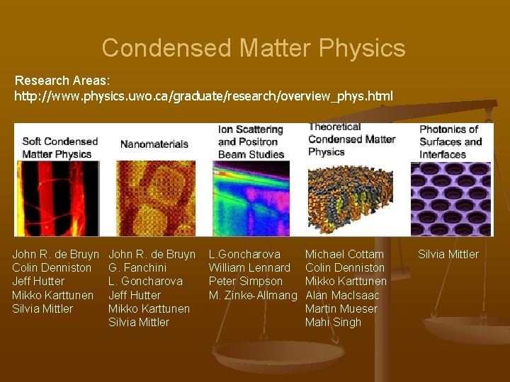 Condensed Matter Physics Research Areas: http: //www. physics. uwo. ca/graduate/research/overview_phys. html John R. de