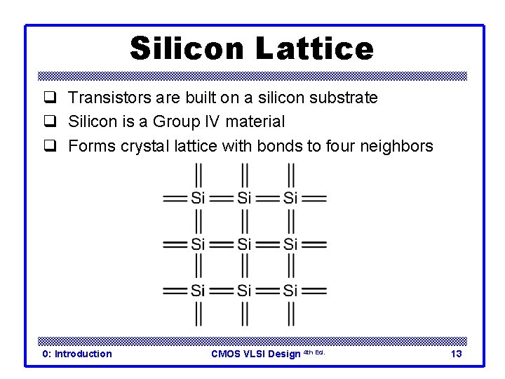 Silicon Lattice q Transistors are built on a silicon substrate q Silicon is a