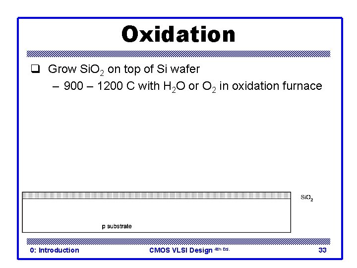 Oxidation q Grow Si. O 2 on top of Si wafer – 900 –