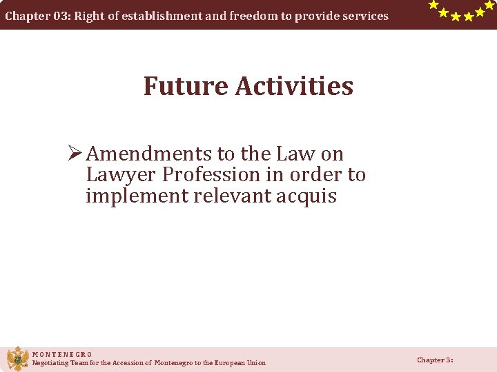 Chapter 03: Right of establishment and freedom to provide services Future Activities Ø Amendments