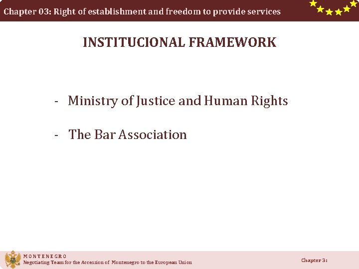 Chapter 03: Right of establishment and freedom to provide services INSTITUCIONAL FRAMEWORK - Ministry