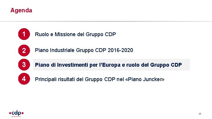 Agenda 1 Ruolo e Missione del Gruppo CDP 2 Piano Industriale Gruppo CDP 2016