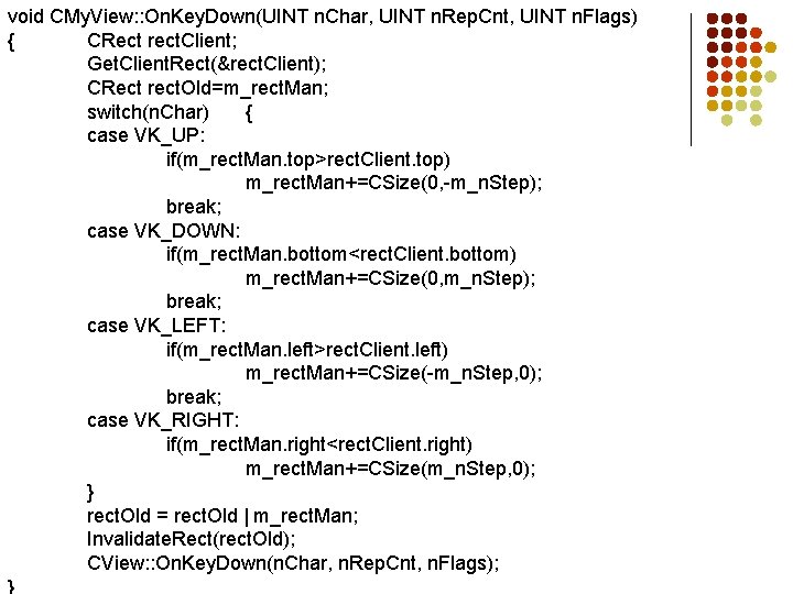 void CMy. View: : On. Key. Down(UINT n. Char, UINT n. Rep. Cnt, UINT