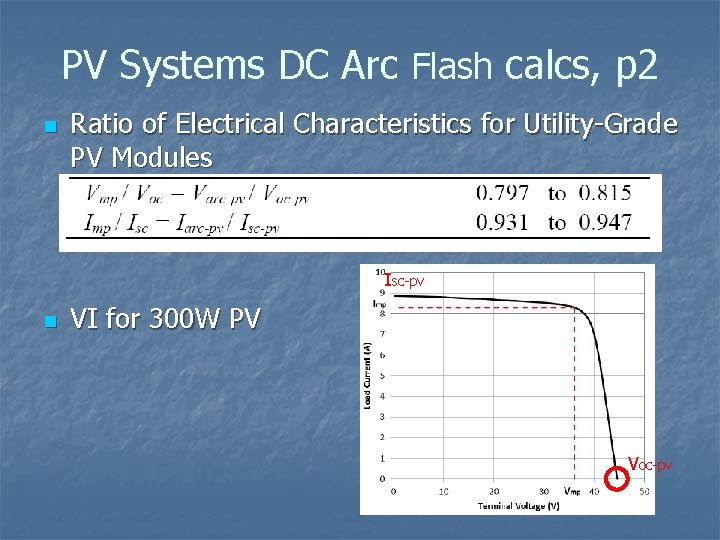 PV Systems DC Arc Flash calcs, p 2 n Ratio of Electrical Characteristics for