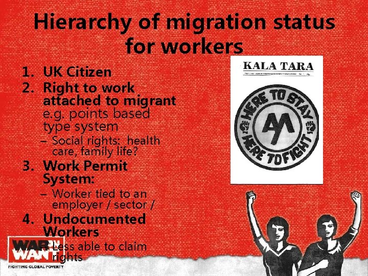 Hierarchy of migration status for workers 1. UK Citizen 2. Right to work attached Hierarchy of migration status for workers 1. UK Citizen 2. Right to work attached