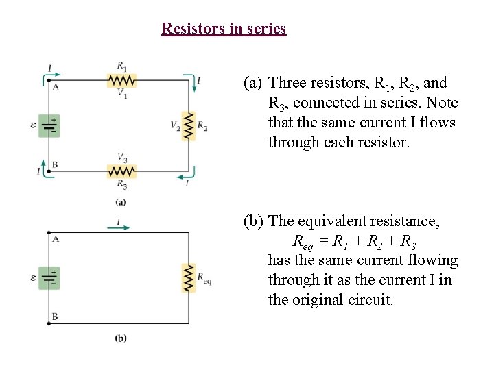 Resistors in series (a) Three resistors, R 1, R 2, and R 3, connected