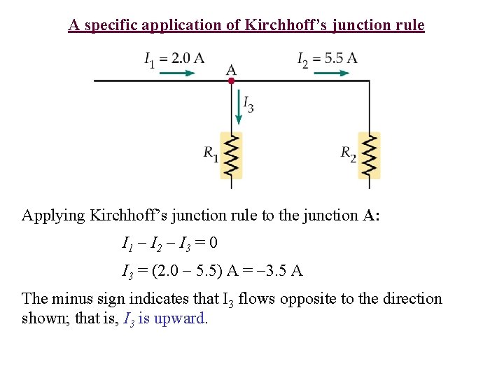 A specific application of Kirchhoff’s junction rule Applying Kirchhoff’s junction rule to the junction