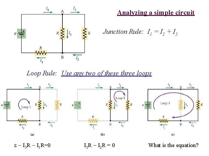 Analyzing a simple circuit Junction Rule: I 1 = I 2 + I 3