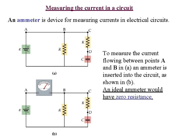 Measuring the current in a circuit An ammeter is device for measuring currents in