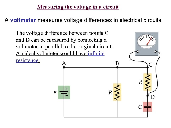Measuring the voltage in a circuit A voltmeter measures voltage differences in electrical circuits.
