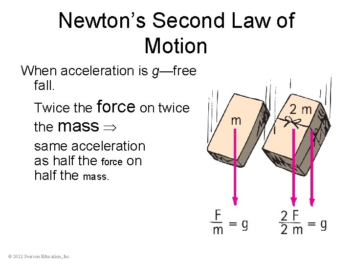 Newton’s Second Law of Motion When acceleration is g—free fall. Twice the force on