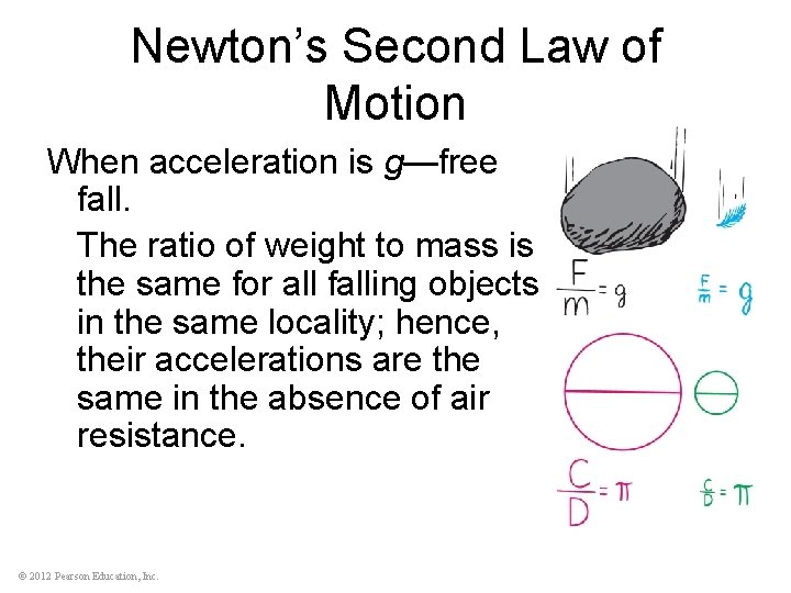 Newton’s Second Law of Motion When acceleration is g—free fall. The ratio of weight