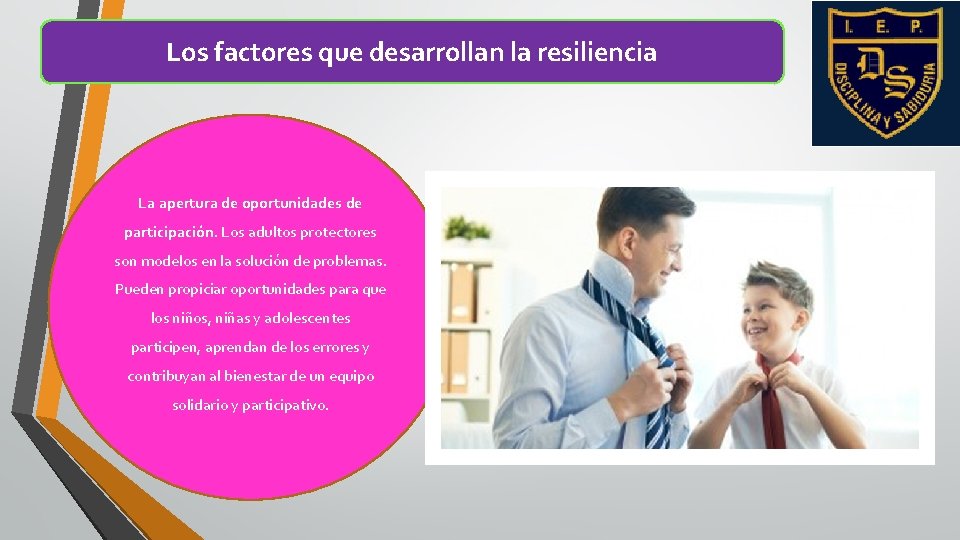 Los factores que desarrollan la resiliencia La apertura de oportunidades de participación. Los adultos