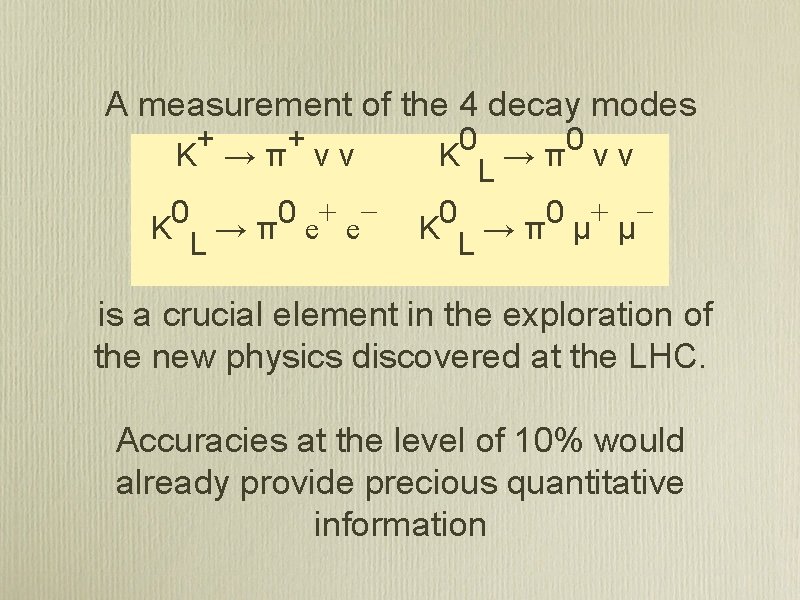 A measurement of the 4 decay modes + + K →π νν 0 0