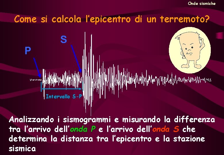 Onde sismiche Come si calcola l’epicentro di un terremoto? P S Intervallo S-P Analizzando