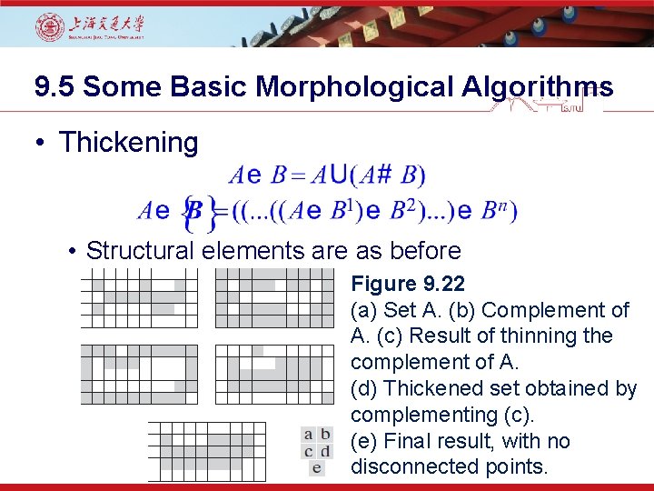 9. 5 Some Basic Morphological Algorithms • Thickening • Structural elements are as before