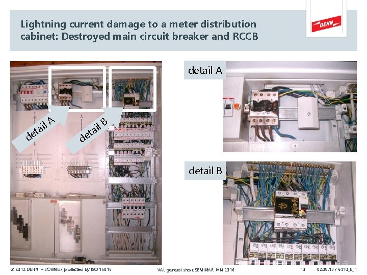 Lightning current damage to a meter distribution cabinet: Destroyed main circuit breaker and RCCB