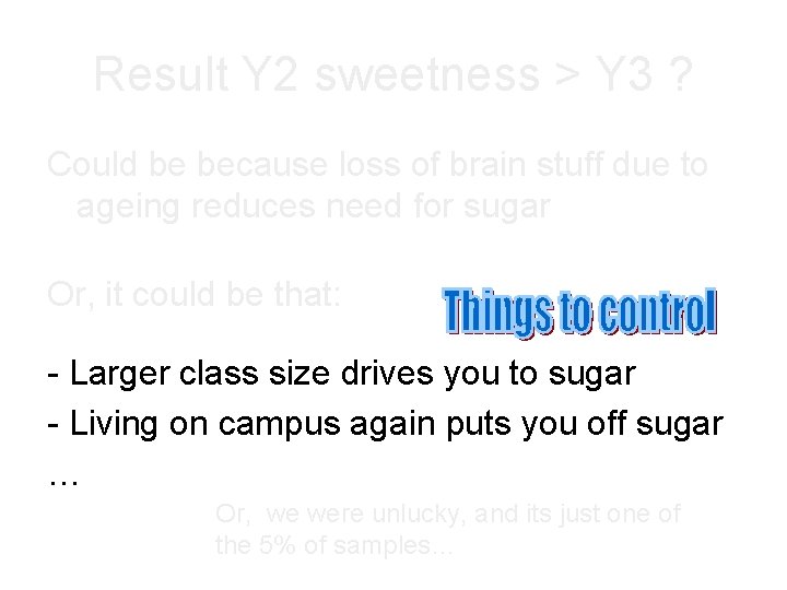 Result Y 2 sweetness > Y 3 ? Could be because loss of brain