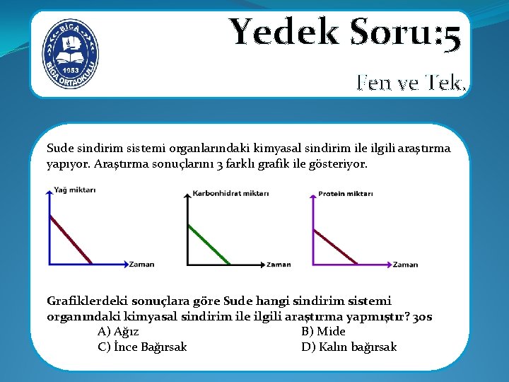 Yedek Soru: 5 Fen ve Tek. Sude sindirim sistemi organlarındaki kimyasal sindirim ile Yedek Soru: 5 Fen ve Tek. Sude sindirim sistemi organlarındaki kimyasal sindirim ile