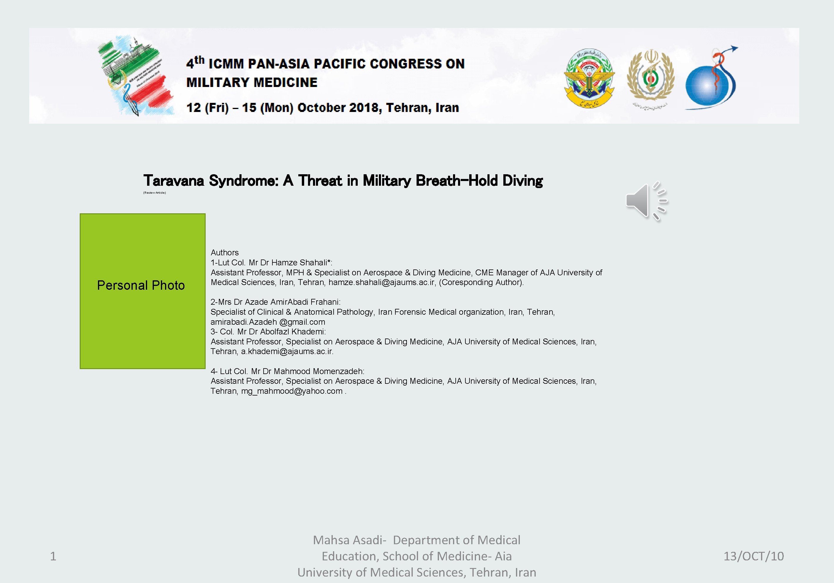 Taravana Syndrome: A Threat in Military Breath-Hold Diving (Review Article) Personal Photo Authors 1