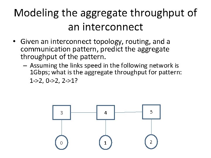 Modeling the aggregate throughput of an interconnect • Given an interconnect topology, routing, and