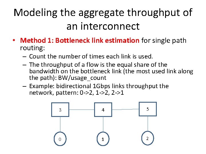 Modeling the aggregate throughput of an interconnect • Method 1: Bottleneck link estimation for
