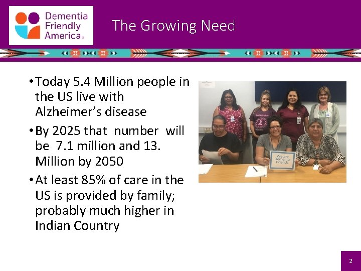 The Growing Need • Today 5. 4 Million people in the US live with