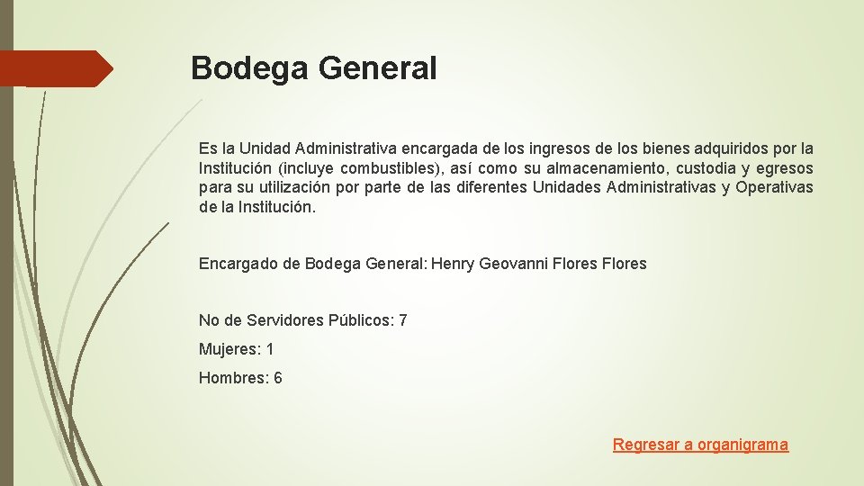 Bodega General Es la Unidad Administrativa encargada de los ingresos de los bienes adquiridos