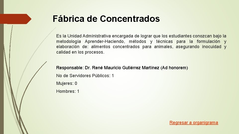 Fábrica de Concentrados Es la Unidad Administrativa encargada de lograr que los estudiantes conozcan