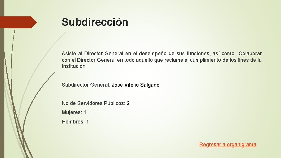 Subdirección Asiste al Director General en el desempeño de sus funciones, así como Colaborar