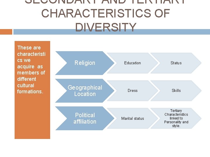 SECONDARY AND TERTIARY CHARACTERISTICS OF DIVERSITY These are characteristi cs we acquire as members