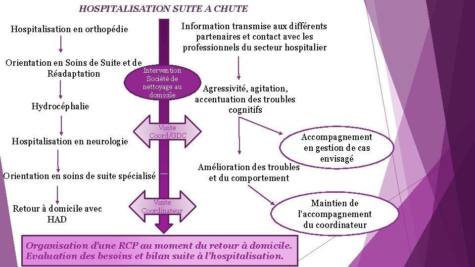 HOSPITALISATION SUITE A CHUTE Information transmise aux différents partenaires et contact avec les professionnels