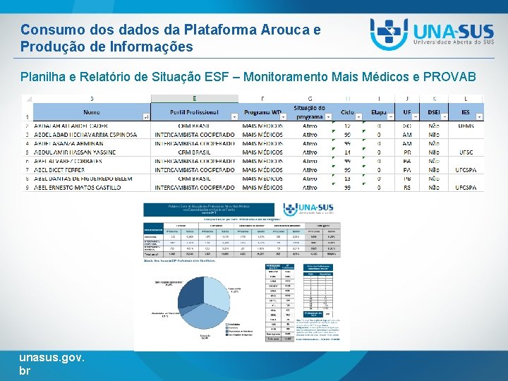 Consumo dos da Plataforma Arouca e Produção de Informações Planilha e Relatório de Situação