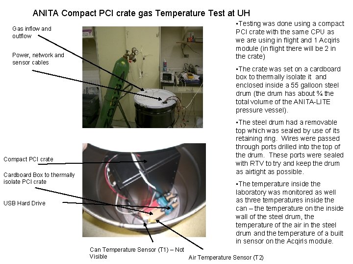 ANITA Compact PCI crate gas Temperature Test at UH Gas inflow and outflow Power,