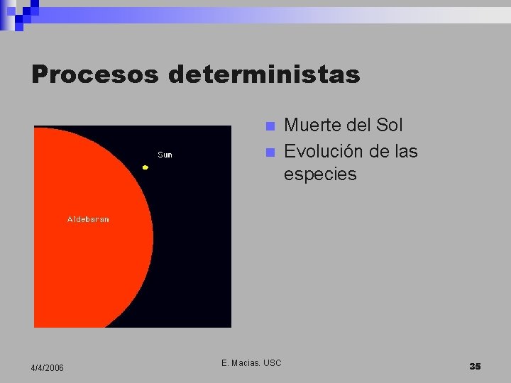 Procesos deterministas n n 4/4/2006 E. Macias. USC Muerte del Sol Evolución de las