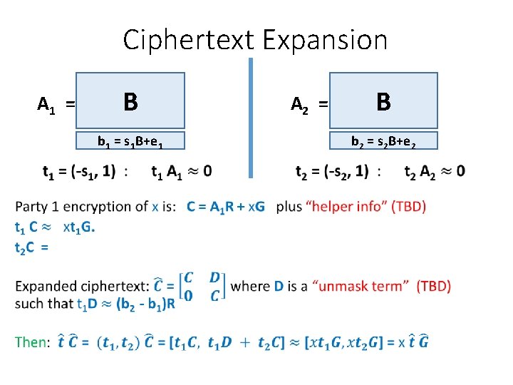 Ciphertext Expansion A 1 = B A 2 = b 1 = s 1