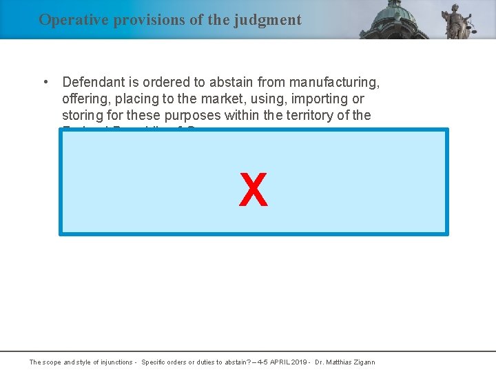 Operative provisions of the judgment • Defendant is ordered to abstain from manufacturing, offering,