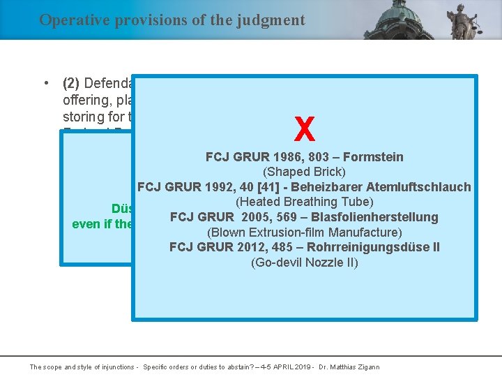 Operative provisions of the judgment • (2) Defendant is ordered to abstain from manufacturing,