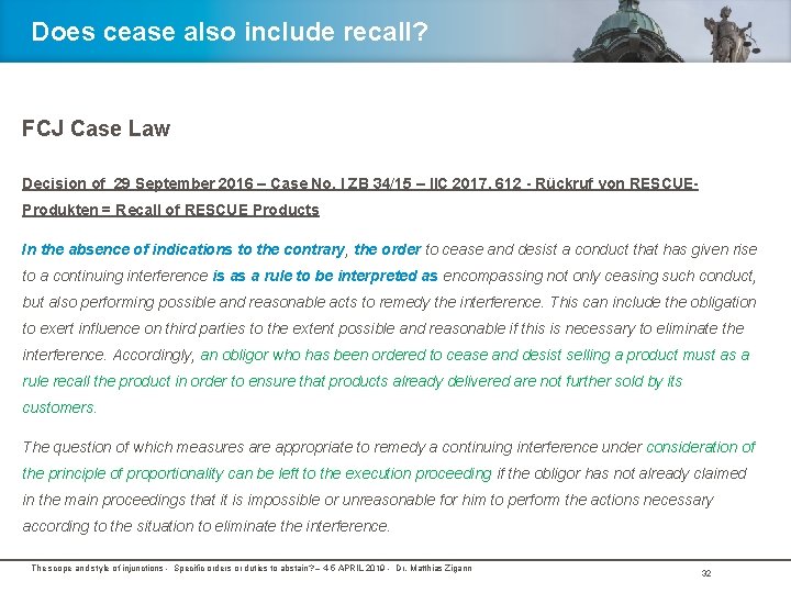 Does cease also include recall? FCJ Case Law Decision of 29 September 2016 –