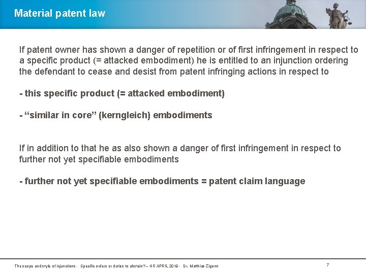 Material patent law If patent owner has shown a danger of repetition or of