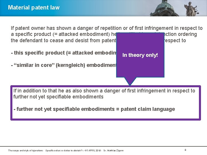 Material patent law If patent owner has shown a danger of repetition or of